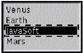 Shows a list containing: Venus, Earth, JavaSoft, and Mars. Javasoft is
 * selected.